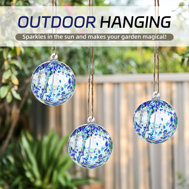 VOREEN 6" Hanging Glass Garden Gazing Ball Hand Blown Glass Witch Ball Christmas Ornament Friendship Balls for Outdoor Garden Patio Window Home Décor Gift for Mom Wife Friend, Green Blue - Image 2